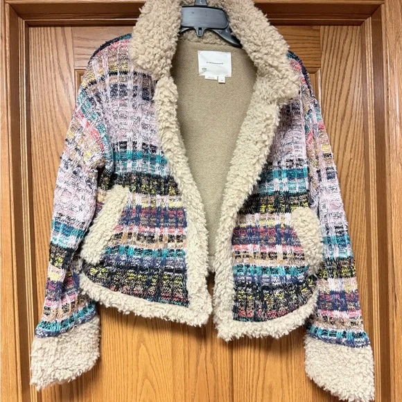 Anthropologie faux shearling-trimmed cropped sweater coat. - Picture 5 of 10